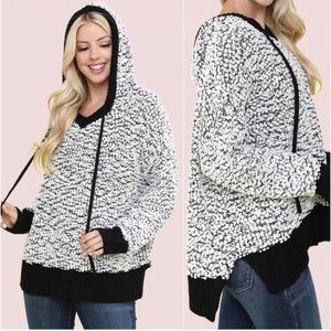 LAST ONE: Popcorn knit ultra soft pullover hoodies fall black & white sweater
